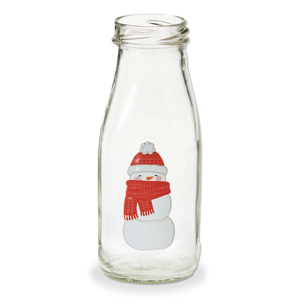 Snowman Milk Bottle Decorative Vase - 12oz Glass Pitcher for Christmas - Multicolor, Dishwasher Safe, 6" Tall